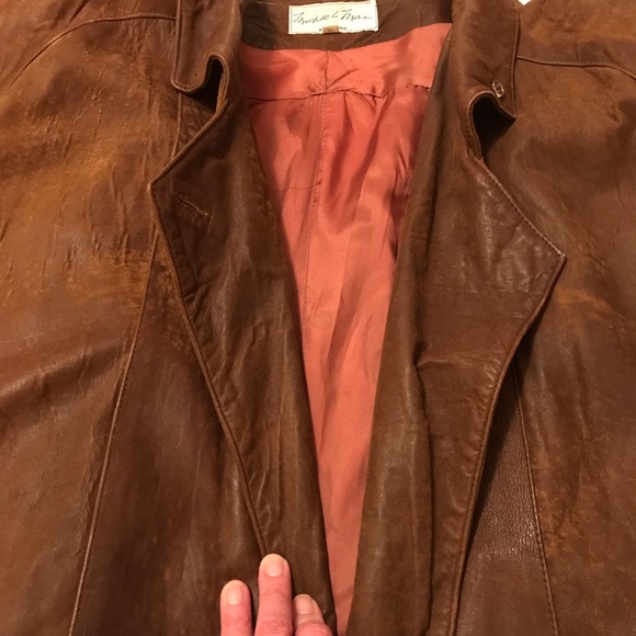 Womens 80s Vintage Long Brown Genuine Leather Coat - Picture 5 of 16